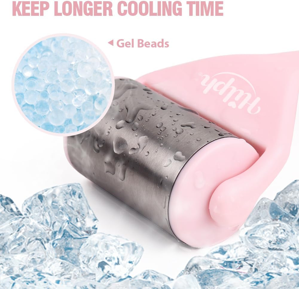 Ice Roller for Face Eyes, Medium Size Stainless Steel Ice Face Roller for Skin Irritation, Face Roller Massager for Puffiness Migraine Relief and Minor Injury, Womens Gifts - Pink