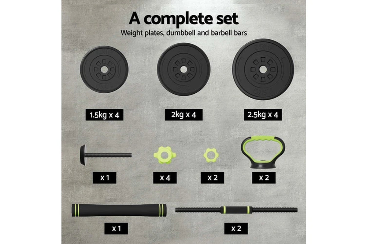 25Kg Adjustable Dumbbells Set Kettle Bell Weight Plates Barbells Gym
