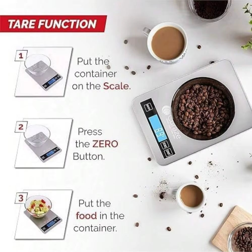10Kg Kitchen Scale,Digital Kitchen Scale with Tare Function, Electronic Coffee Brewing Scale, LCD Display Stainless Steel Screen