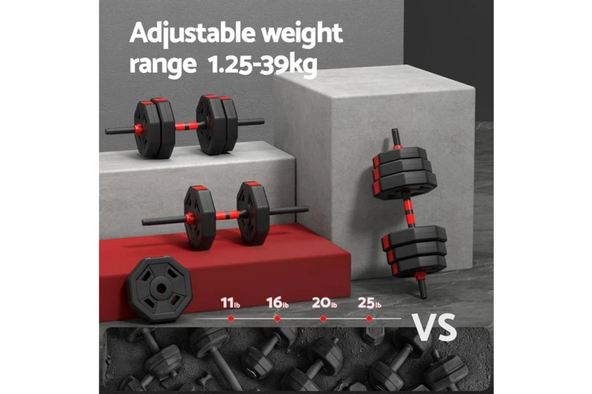 40Kg Adjustable Dumbbell Barbell Set Weight Plates Home Workout