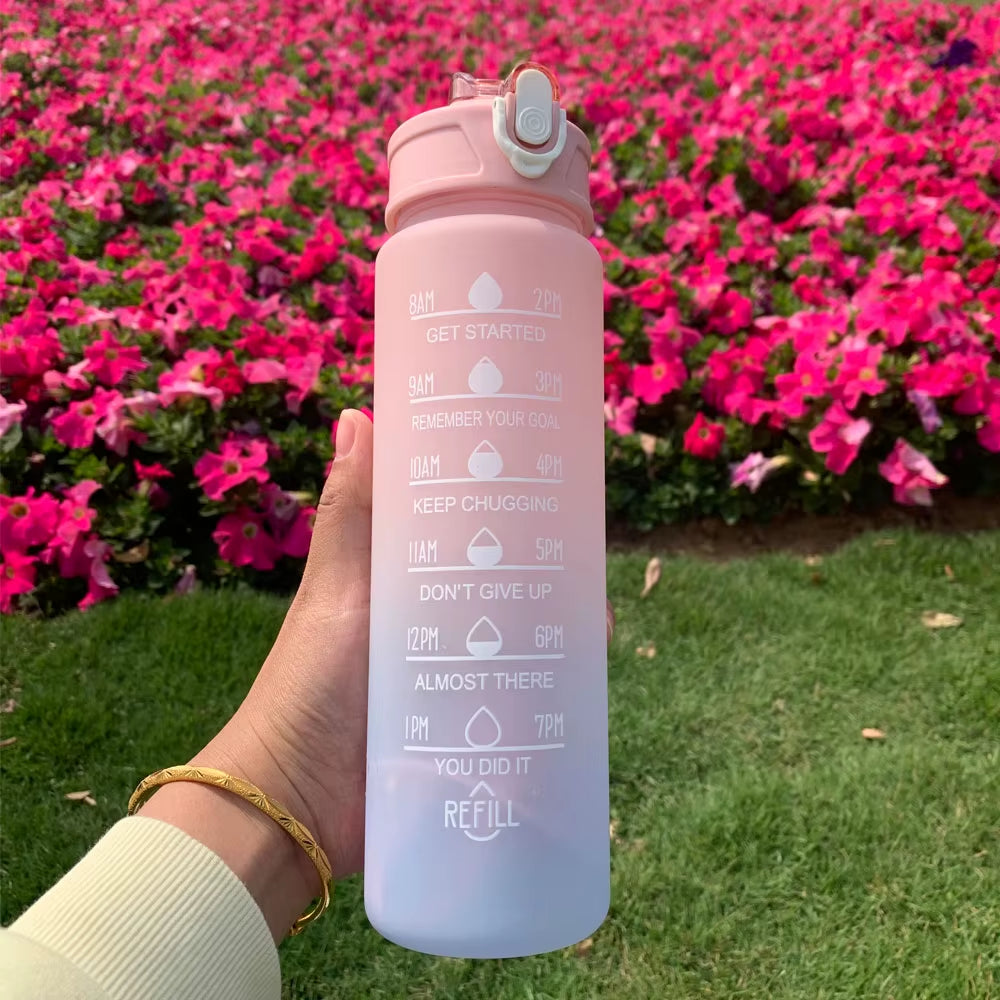 Water Bottle Motivational Drinking Bottle Sports Water Bottle with Time Marker Portable Reusable Plastic Cups Outdoor Travel Gym