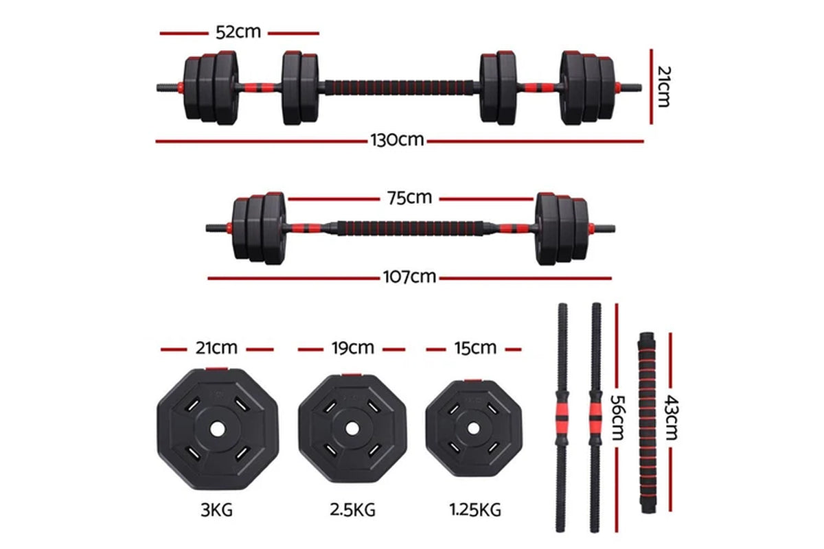 40Kg Adjustable Dumbbell Barbell Set Weight Plates Home Workout