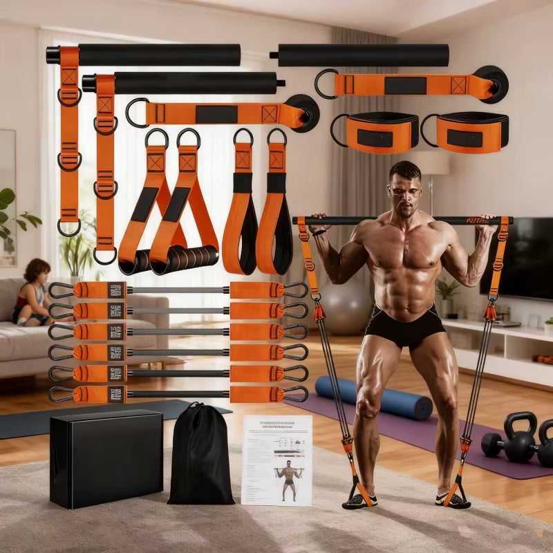 Resistance Band Home Pilates Set with Resistance Bar Bands All-In-One Strength Training Kit for Full Body Workout