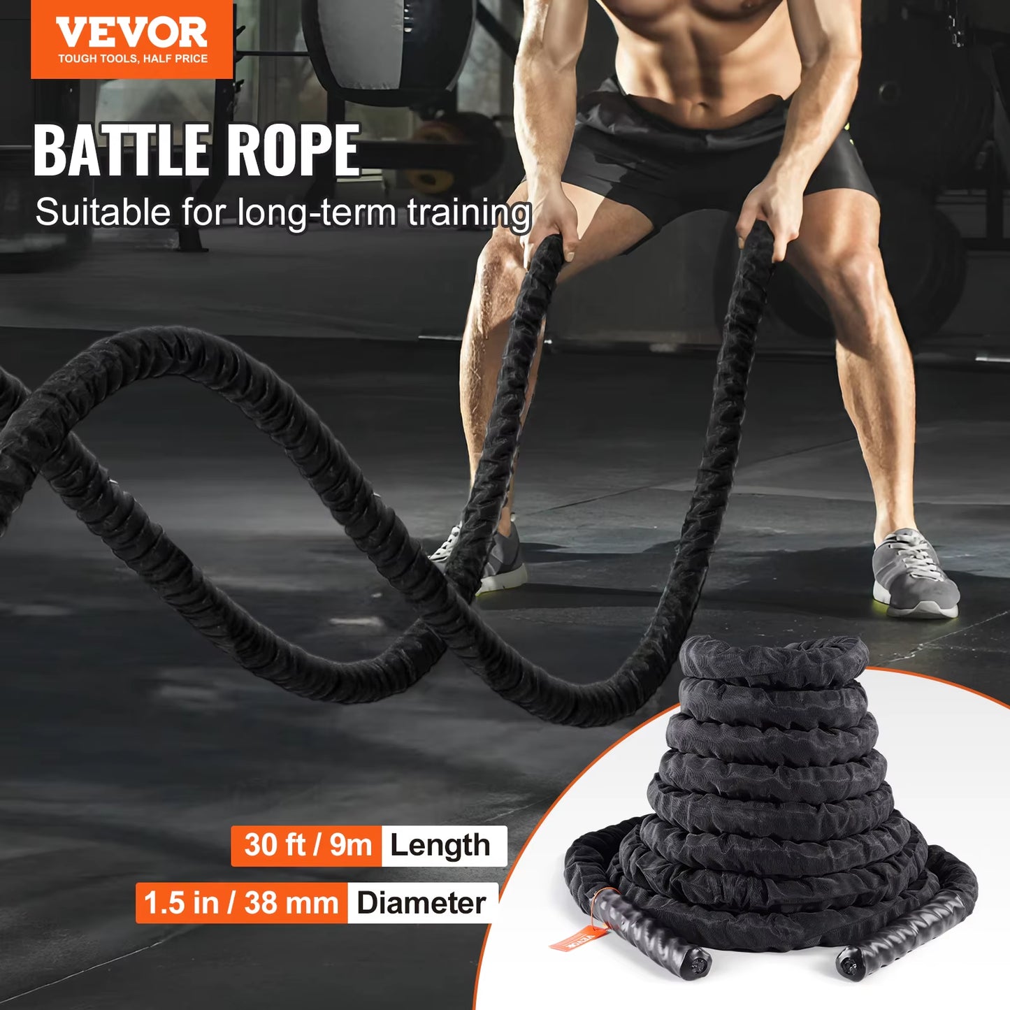 Succebuy Battle Rope Polyester Exercise Rope Battle Exercise Equipment W/ Protective Sleeve and Anchor Heavy Weighted Pull Rope