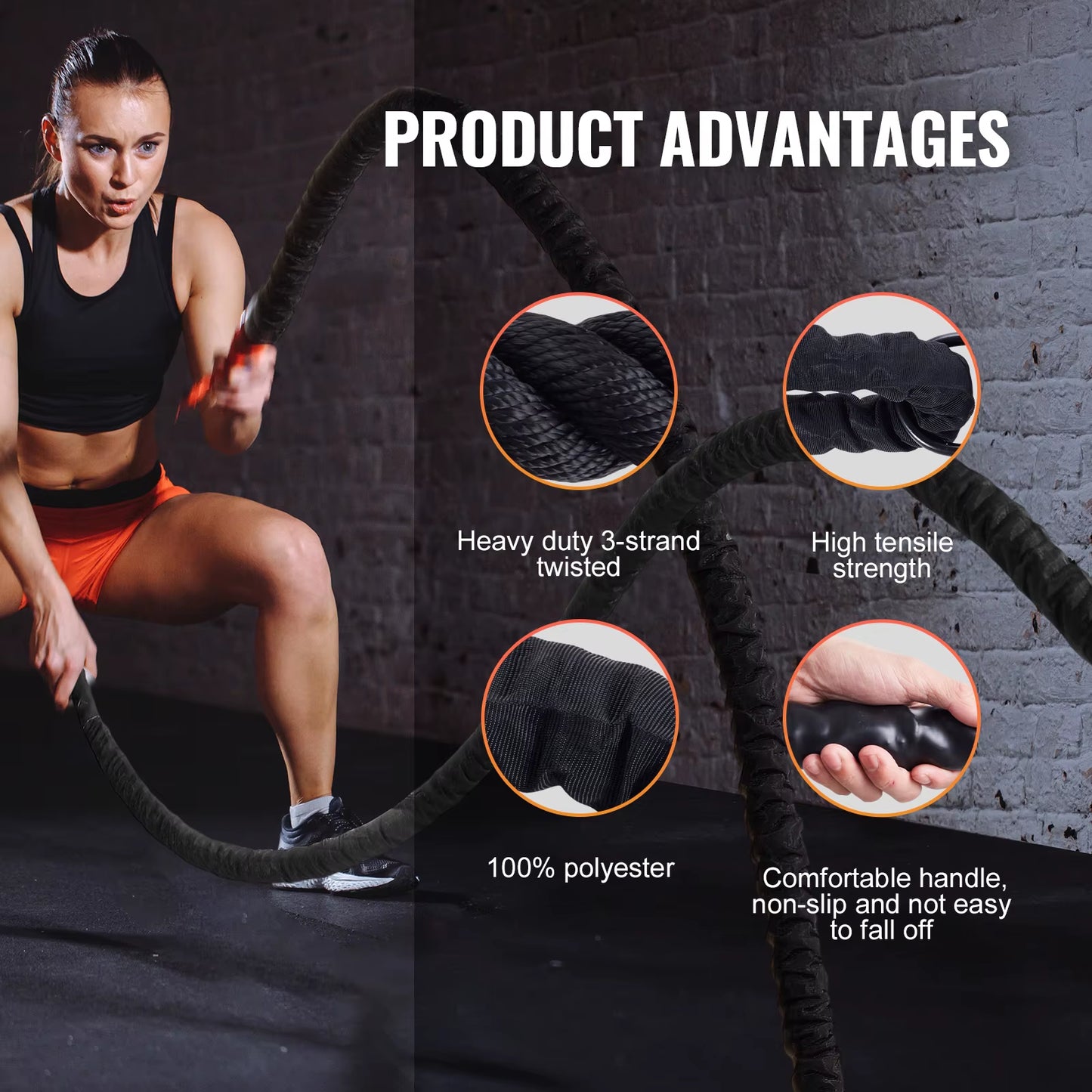 Succebuy Battle Rope Polyester Exercise Rope Battle Exercise Equipment W/ Protective Sleeve and Anchor Heavy Weighted Pull Rope