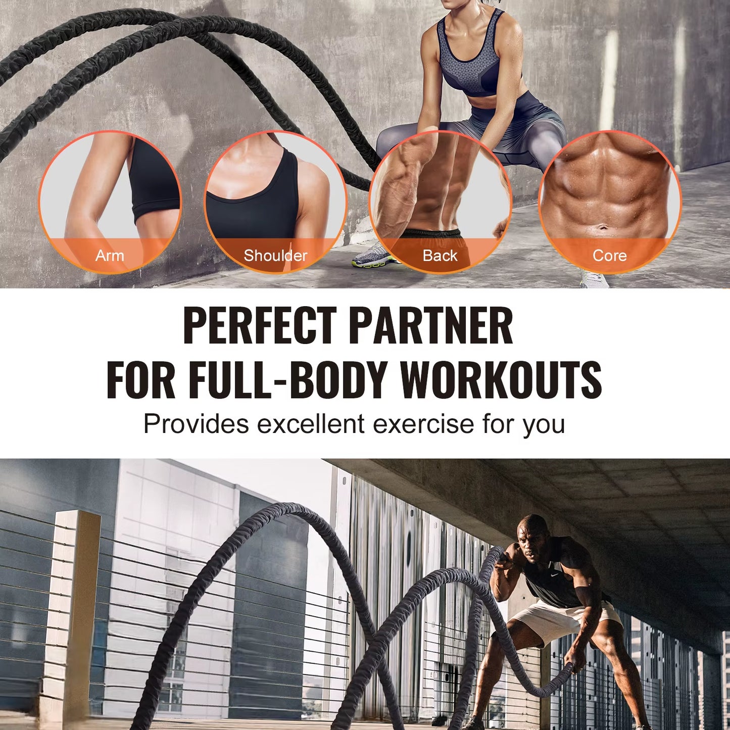 Succebuy Battle Rope Polyester Exercise Rope Battle Exercise Equipment W/ Protective Sleeve and Anchor Heavy Weighted Pull Rope