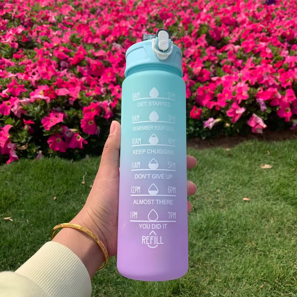 Water Bottle Motivational Drinking Bottle Sports Water Bottle with Time Marker Portable Reusable Plastic Cups Outdoor Travel Gym