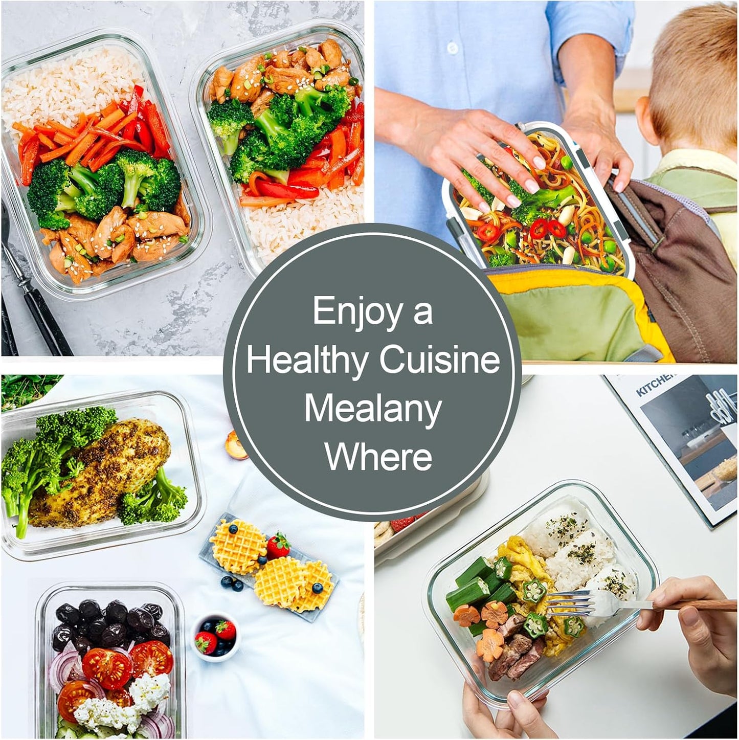 10 Pack 22 OZ Glass Meal Prep Containers, Airtight Glass Lunch Containers Set, Glass Food Storage Containers with Lids,Exclusive of BPA, for Microwave, Oven, Freezer & Dishwasher Friendly,Grey
