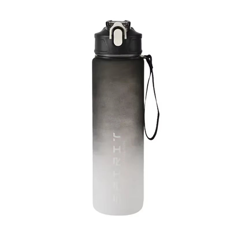 1Pc Gradient Sports Water Bottle with Straw & Time Marker for Outdoor Fitness Hiking & Gym Leakproof Travel Water Bottle