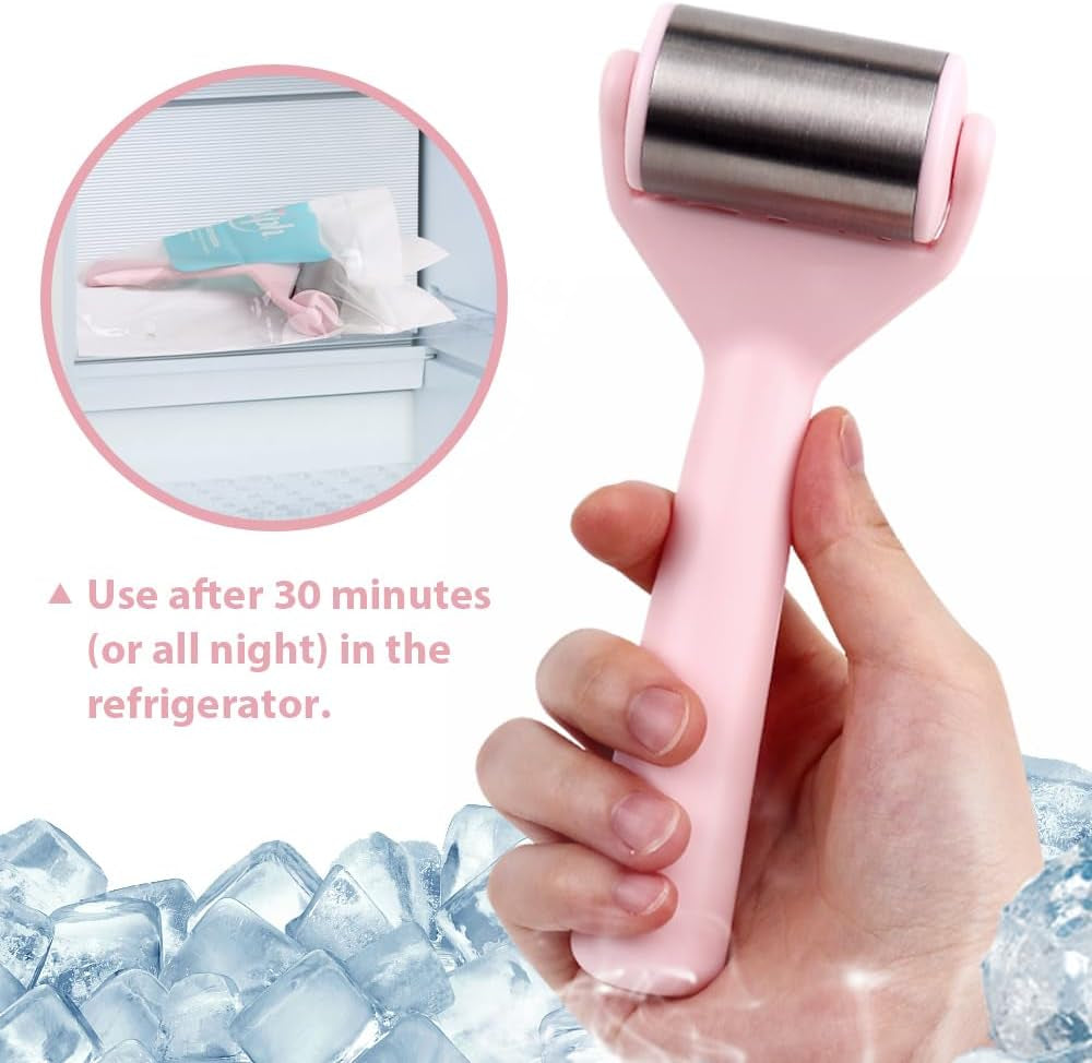Ice Roller for Face Eyes, Medium Size Stainless Steel Ice Face Roller for Skin Irritation, Face Roller Massager for Puffiness Migraine Relief and Minor Injury, Womens Gifts - Pink