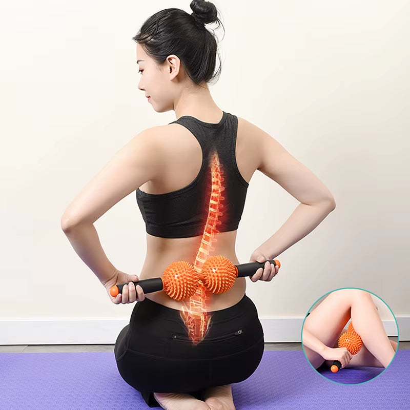 Double Ball Rolling Massage Stick Massage Roller Muscle Massage Stick Relax Stick Meridian Slimming Calf Roller