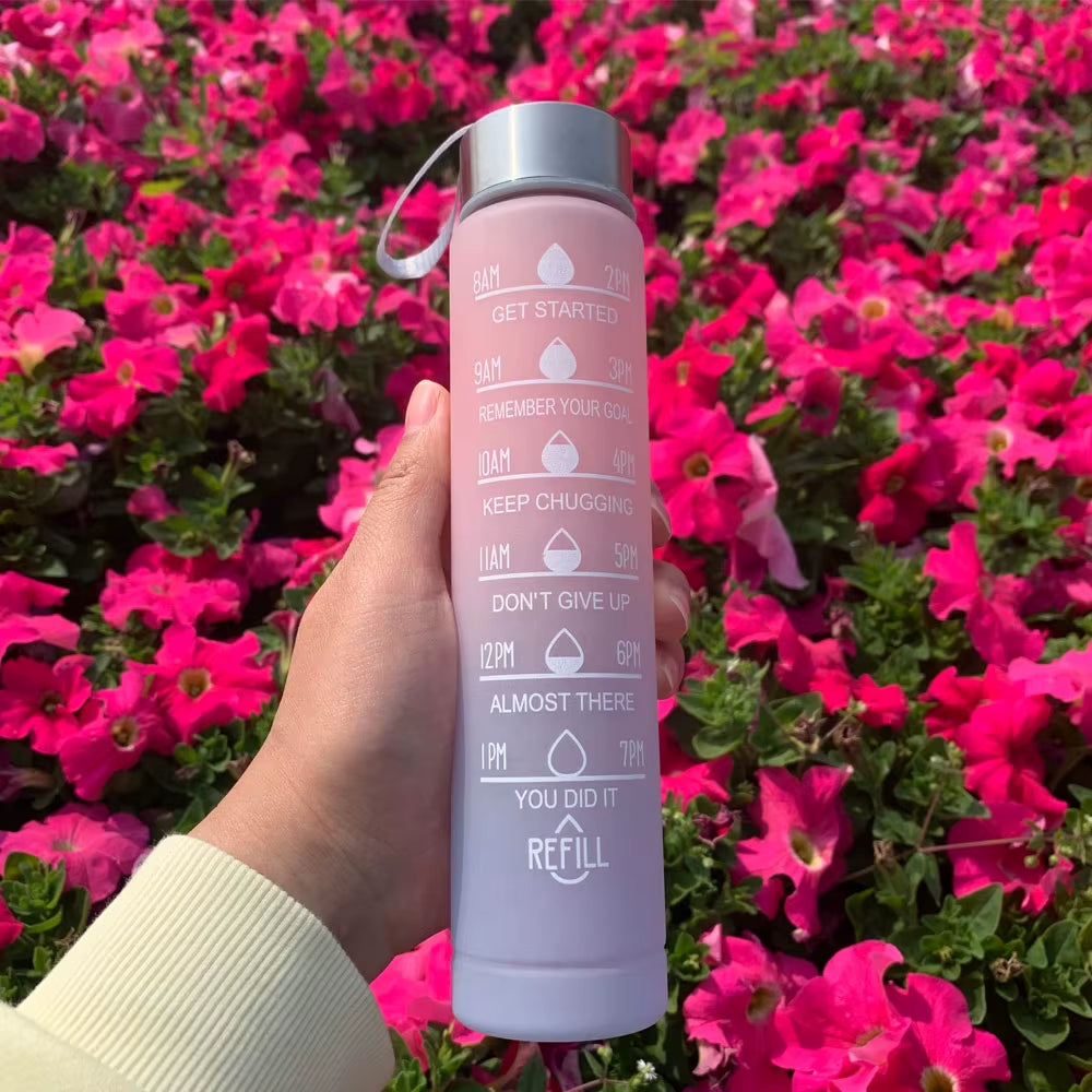 Water Bottle Motivational Drinking Bottle Sports Water Bottle with Time Marker Portable Reusable Plastic Cups Outdoor Travel Gym