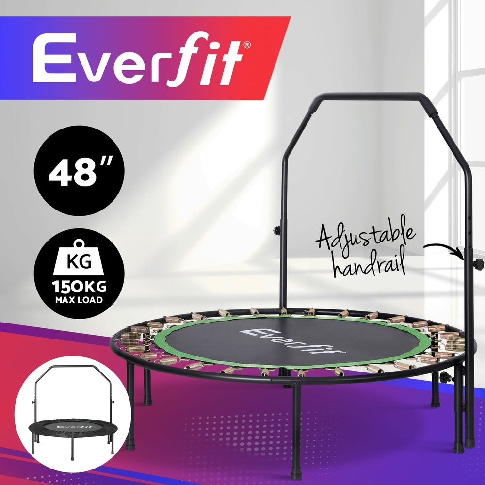 Everfit 48Inch round Fitness Trampoline Rebounder Adjustable Handrail Green