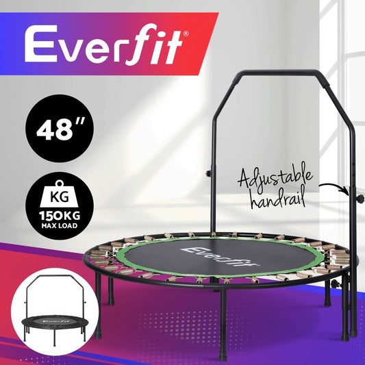 Everfit 48Inch round Fitness Trampoline Rebounder Adjustable Handrail Green