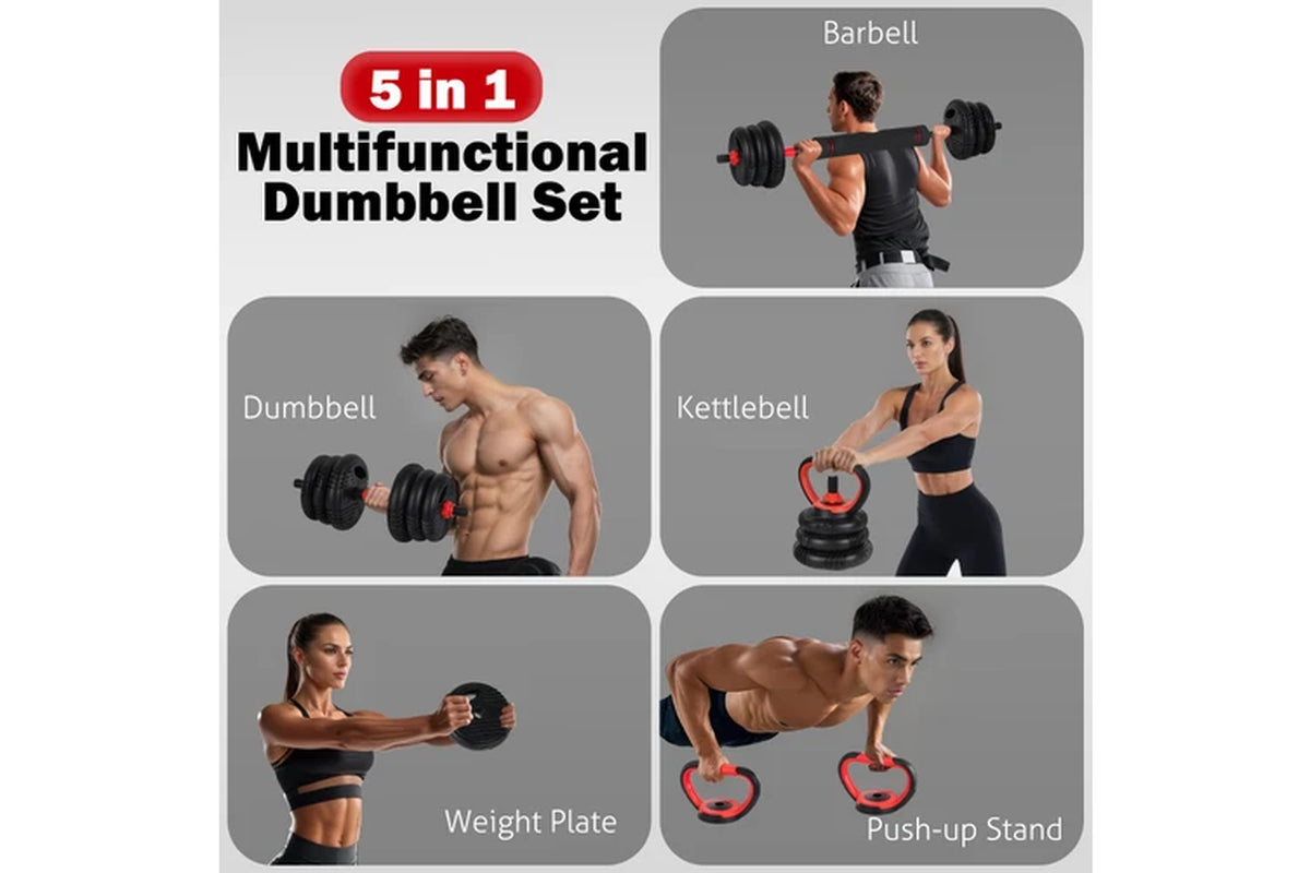 20Kg Adjustable Dumbbells, 5-In-1 Dumbbells Set Used as Barbell, Kettlebells, Push up Stand, Weight Plate for Home Gym