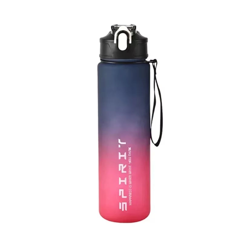 1Pc Gradient Sports Water Bottle with Straw & Time Marker for Outdoor Fitness Hiking & Gym Leakproof Travel Water Bottle