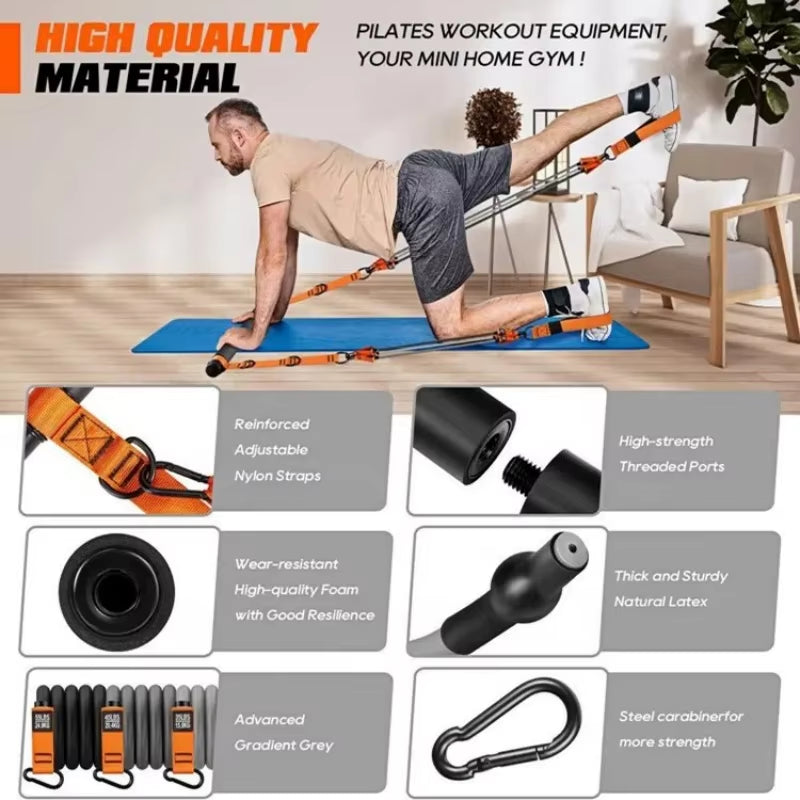 Resistance Band Home Pilates Set with Resistance Bar Bands All-In-One Strength Training Kit for Full Body Workout