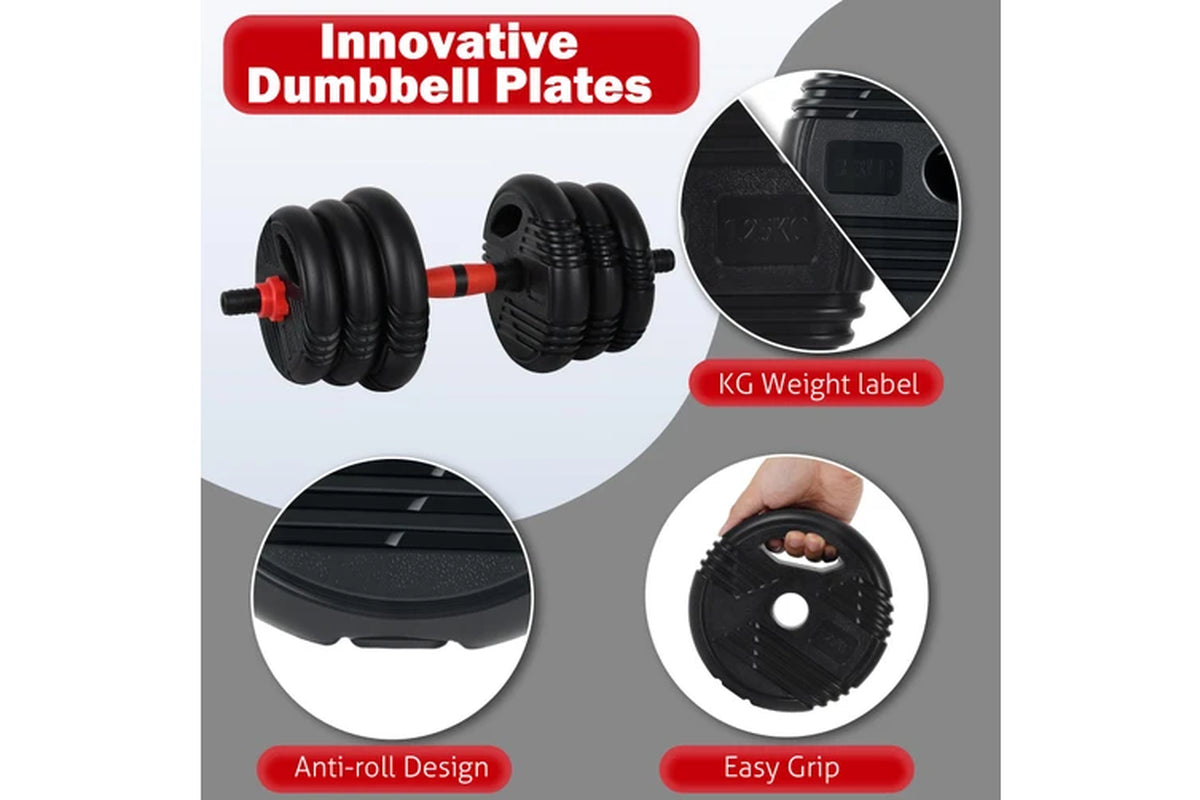 20Kg Adjustable Dumbbells, 5-In-1 Dumbbells Set Used as Barbell, Kettlebells, Push up Stand, Weight Plate for Home Gym