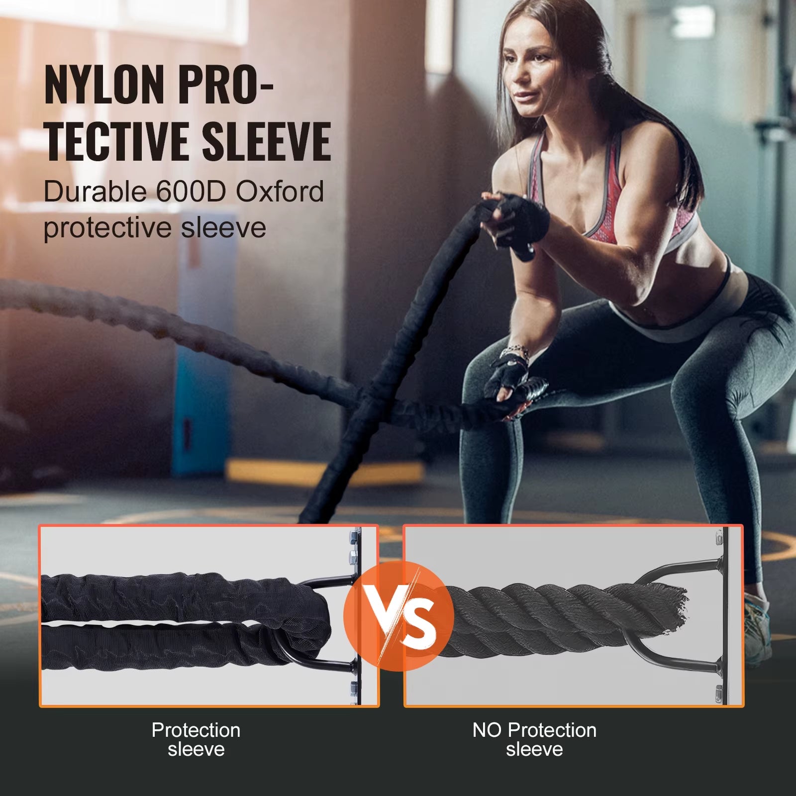 Succebuy Battle Rope Polyester Exercise Rope Battle Exercise Equipment W/ Protective Sleeve and Anchor Heavy Weighted Pull Rope