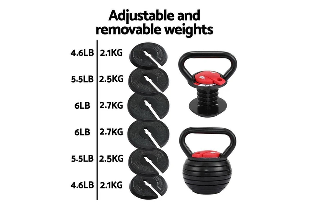 Everfit 18Kg Adjustable Kettlebell Set Portable Kettle Bell Weight Dumbbells 10Lbs 40Lbs