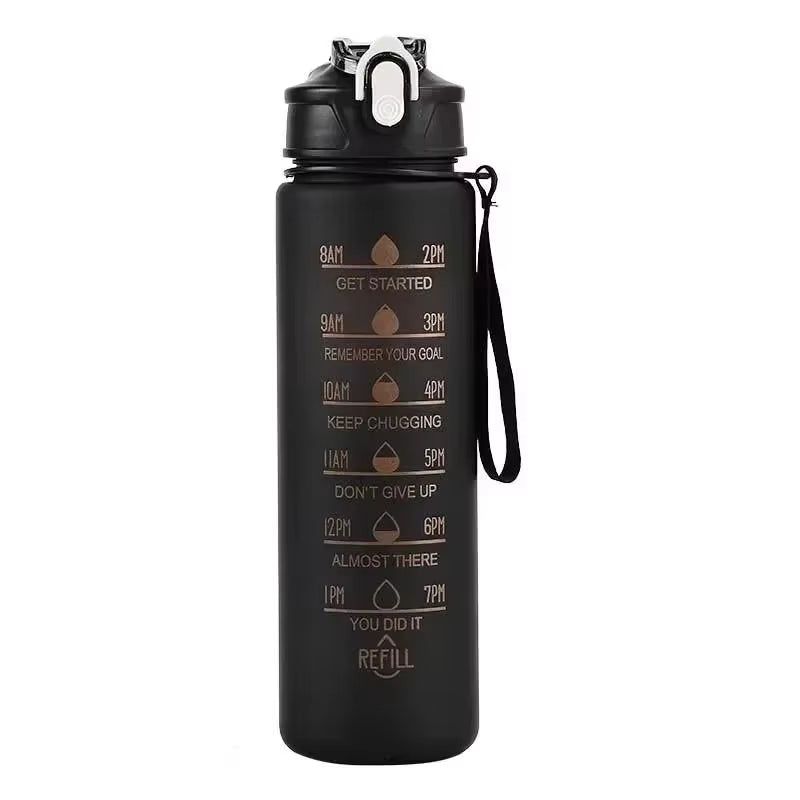 1Pc Gradient Sports Water Bottle with Straw & Time Marker for Outdoor Fitness Hiking & Gym Leakproof Travel Water Bottle