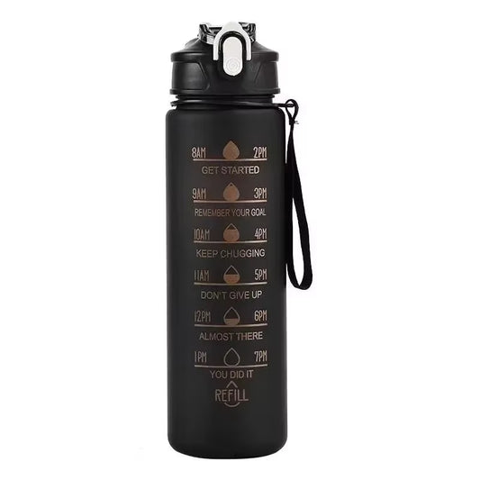 1Pc Gradient Sports Water Bottle with Straw & Time Marker for Outdoor Fitness Hiking & Gym Leakproof Travel Water Bottle