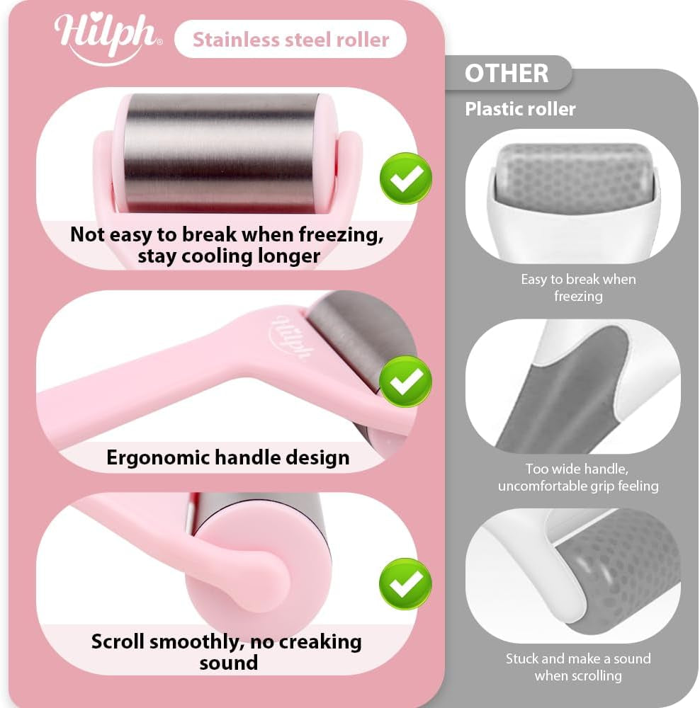 Ice Roller for Face Eyes, Medium Size Stainless Steel Ice Face Roller for Skin Irritation, Face Roller Massager for Puffiness Migraine Relief and Minor Injury, Womens Gifts - Pink