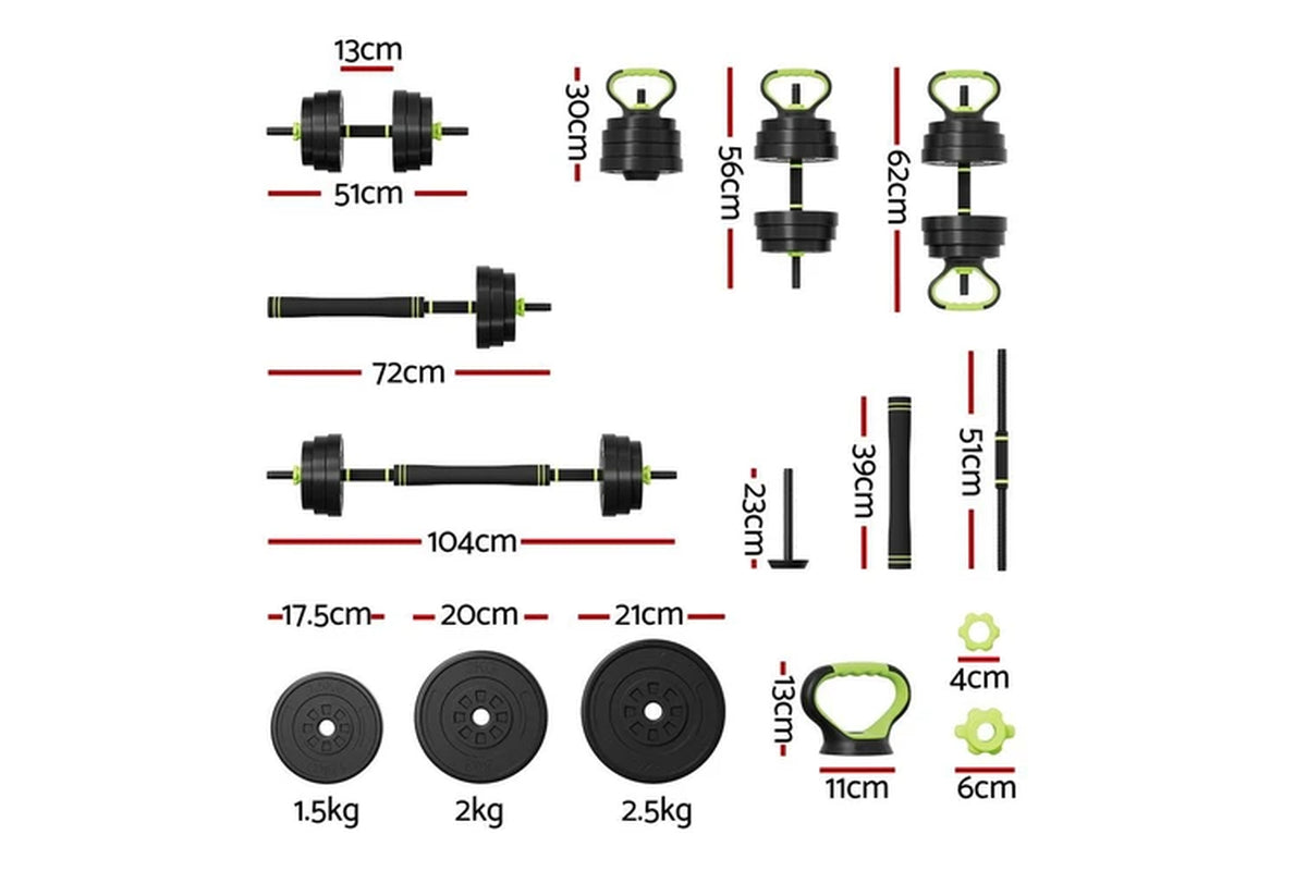 25Kg Adjustable Dumbbells Set Kettle Bell Weight Plates Barbells Gym
