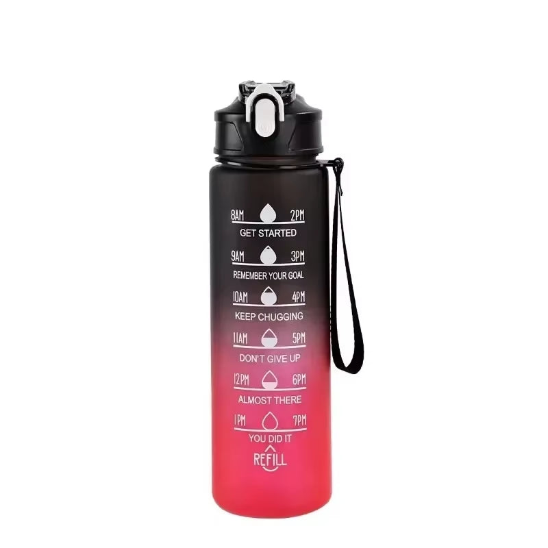 1Pc Gradient Sports Water Bottle with Straw & Time Marker for Outdoor Fitness Hiking & Gym Leakproof Travel Water Bottle