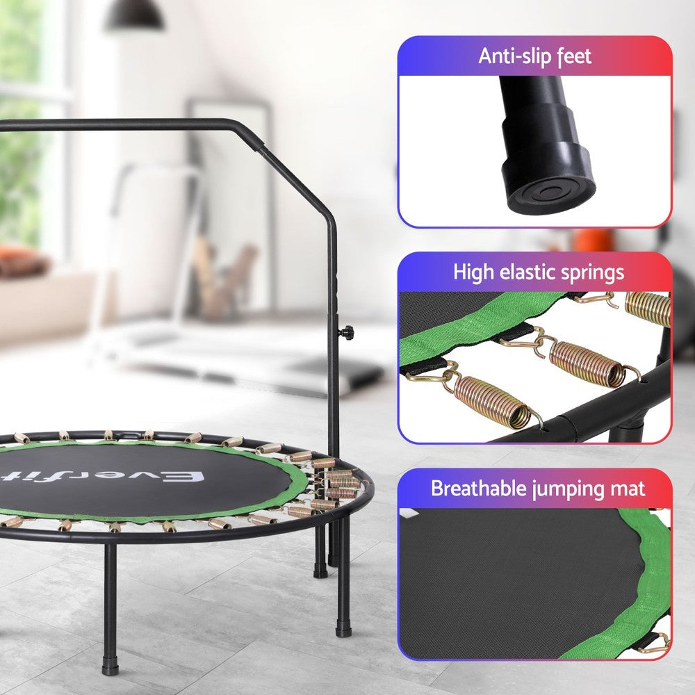Everfit 48Inch round Fitness Trampoline Rebounder Adjustable Handrail Green